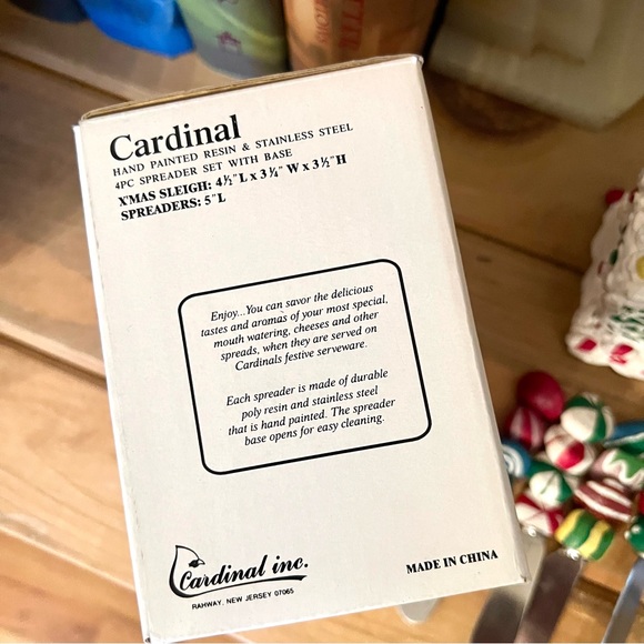 Cardinal Hand Painted Resin Stainless Steel 4pc Spreader Set & Base Christmas 🎄 - Picture 9 of 9